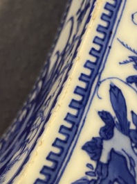 A Chinese blue and white square 'gu' vase with erotical scene on the base, Kangxi
