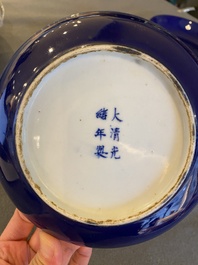 Four Chinese monochrome blue-glazed plates and eight saucers, Guangxu mark and of the period