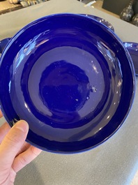 Four Chinese monochrome blue-glazed plates and eight saucers, Guangxu mark and of the period