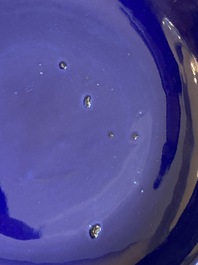 Four Chinese monochrome blue-glazed plates and eight saucers, Guangxu mark and of the period