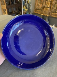 Four Chinese monochrome blue-glazed plates and eight saucers, Guangxu mark and of the period