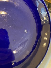 Four Chinese monochrome blue-glazed plates and eight saucers, Guangxu mark and of the period