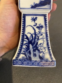A Chinese blue and white square 'gu' vase with erotical scene on the base, Kangxi