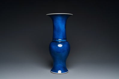 A Chinese monochrome powder-blue 'yenyen' vase, Kangxi