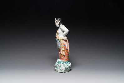 A Chinese famille rose 'Liu Hai on the toad' group, 19th C.
