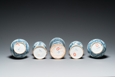 A fine Dutch Delft blue and white five-piece garniture, 1st quarter 18th C.