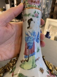 A Chinese Canton famille rose vase with gilt brass mounts, 19th C.