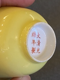A Chinese monochrome yellow-glazed cup, Guangxu mark, 20th C.