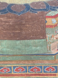 Chinese school: 'Bhaishajyaguru' or 'Medicine Buddha', ink and colour on silk, probably 19th C.