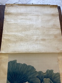 Chen Peiqiu 陳佩秋 (1922-2020): 'Mandarin ducks in a lotus pond', ink and colour on silk, dated 1961