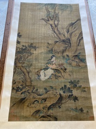 Ecole chinoise: 'Lan Caihe 藍采和', encre et couleurs sur soie, 18/19&egrave;me