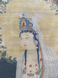 Chinese school: 'Bodhisattva', ink and colour on silk, Qing