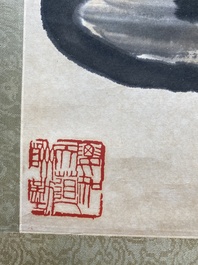Navolger van Qi Baishi 齊白石 (1864-1957): 'Een olielamp met twee motten', inkt en kleur op papier