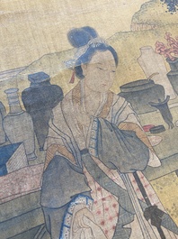 Chinese school: 'Elegant musical gathering', ink and colour on silk, probably Ming