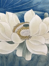 Chen Peiqiu 陳佩秋 (1922-2020): 'Mandarin ducks in a lotus pond', ink and colour on silk, dated 1961