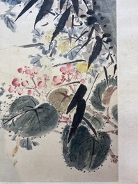 Suiveur de Wang Xuetao 王雪濤 (1903-1982): 'Oiseaux et fleurs', encre et couleurs sur papier, dat&eacute; 1940