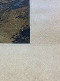 Ecole chinoise: 'Savants dans le pavillon', encre et couleurs sur soie, probablement Ming