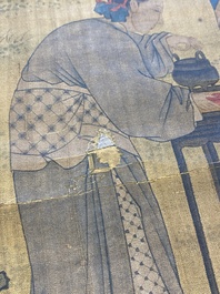 Chinese school: 'Elegant musical gathering', ink and colour on silk, probably Ming