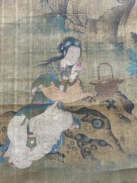 Ecole chinoise: 'Lan Caihe 藍采和', encre et couleurs sur soie, 18/19&egrave;me