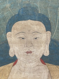 Chinese school: 'Bhaishajyaguru' or 'Medicine Buddha', ink and colour on silk, probably 19th C.