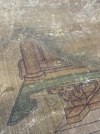 Ecole chinoise: 'Savants dans le pavillon', encre et couleurs sur soie, probablement Ming