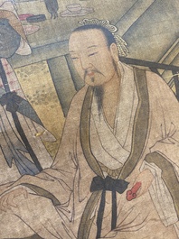 Chinese school: 'Elegant musical gathering', ink and colour on silk, probably Ming