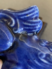 A Chinese monochrome blue Qianlong seal with a Buddhist lion, 19/20th C.