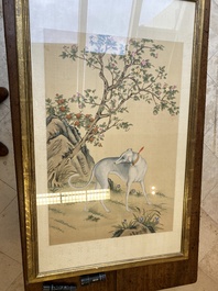 Suiveur de Lang Shining 郞世寧 (1688-1766): 'Levrette chinoise', encre et couleurs sur soie, 20&egrave;me