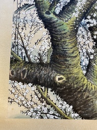 Tao Lengyue 陶冷月 (1895-1985): 'Plum tree under the moonlight night', ink and colour on paper