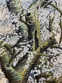 Tao Lengyue 陶冷月 (1895-1985): 'Plum tree under the moonlight night', ink and colour on paper