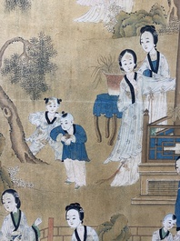 Chinese school: Two garden scenes with ladies and boys, ink and colour on silk, Qing