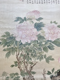 Qiu Jin 秋瑾 (1875-1907): &lsquo;Peonies&rsquo;, ink and colour on silk