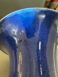 A Chinese monochrome powder-blue 'yenyen' vase, Kangxi
