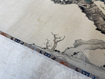 Yu Fei'an 于非闇 (1889-1959): 'Papillon, bambous et cam&eacute;lias', encre et couleurs sur soie, dat&eacute; 1941