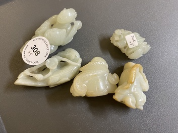 Five Chinese jade carvings, 19/20th C.