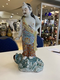 A Chinese famille rose 'Liu Hai on the toad' group, 19th C.