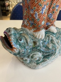 A Chinese famille rose 'Liu Hai on the toad' group, 19th C.