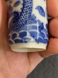 Five Chinese blue and white snuff bottles, 19th C.