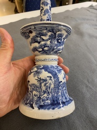 A Chinese blue and white 'Bleu de Hue' candlestick for the Vietnamese market, 18/19th C.