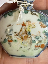 Two Chinese famille rose snuff bottles, Qianlong and Jiaqing mark, 19th C.