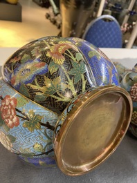 A pair of Chinese cloisonn&eacute; bottle vases, 19th C.
