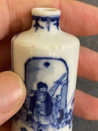 Five Chinese blue and white snuff bottles, 19th C.