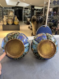 A pair of Chinese cloisonn&eacute; bottle vases, 19th C.