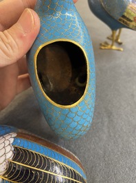 Deux bo&icirc;tes couvertes en forme de cailles en &eacute;maux cloisonn&eacute;s, Chine, Qing