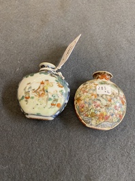 Two Chinese famille rose snuff bottles, Qianlong and Jiaqing mark, 19th C.