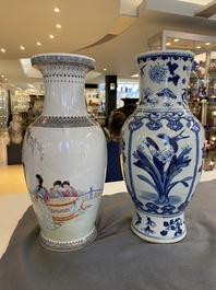 A Chinese blue and white vase and a famille rose vase, 19th and 20th C.