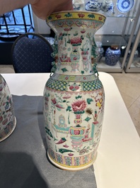 Three Chinese famille rose 'antiquities' vases, 19th C.