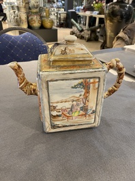 A large Chinese faux-bamboo 'mandarin' teapot and cover, Qianlong