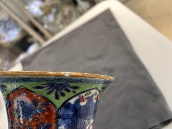 A Chinese blue and white 'gu' vase with European clobbered design, Kangxi