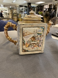 A large Chinese faux-bamboo 'mandarin' teapot and cover, Qianlong
